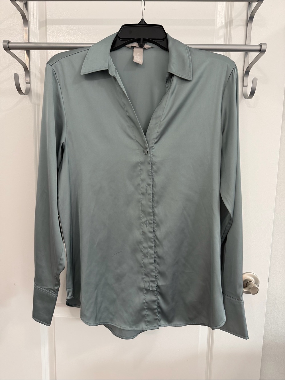 H&M Blue-Green Long-Sleeve Button-Front Shirt